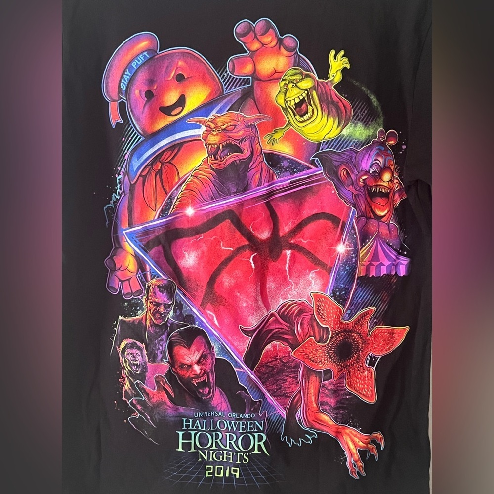 Universal Studios Halloween Horror Nights 2019 Graphic Tee Black Unisex Size S - Picture 2 of 5